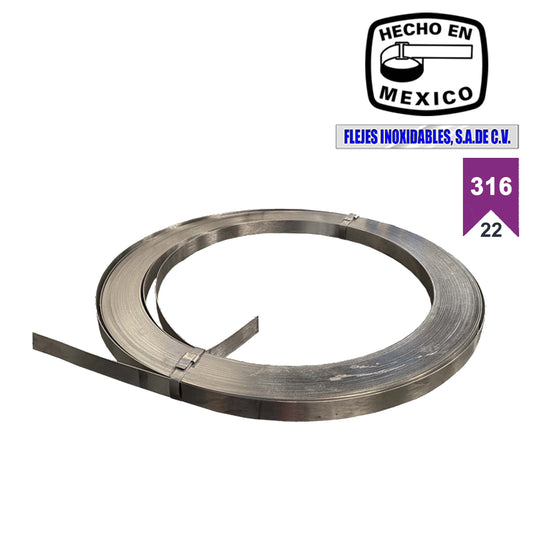 Cinta 3/4" acero inoxidable 316 calibre 22, ancho 19.1mm
